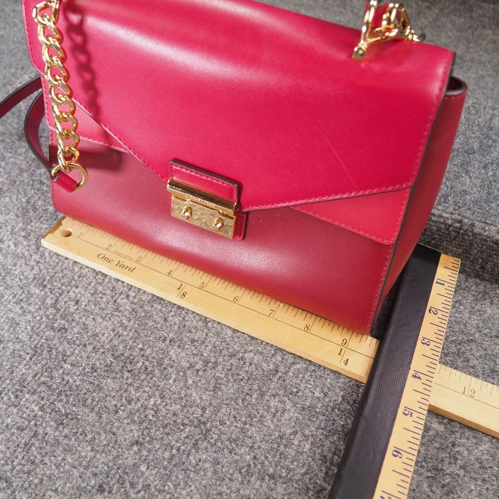 Michael Kors Sloan Satchel Red Leather Gold Tone Top Handle Crossbody Bag
